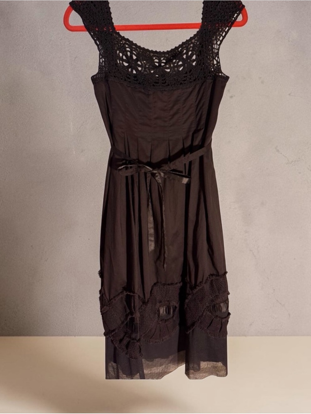 Cynthia Steffe Chocolate Brown Cotton Sleeveless Crochet Detail Midi Dress Sz 6